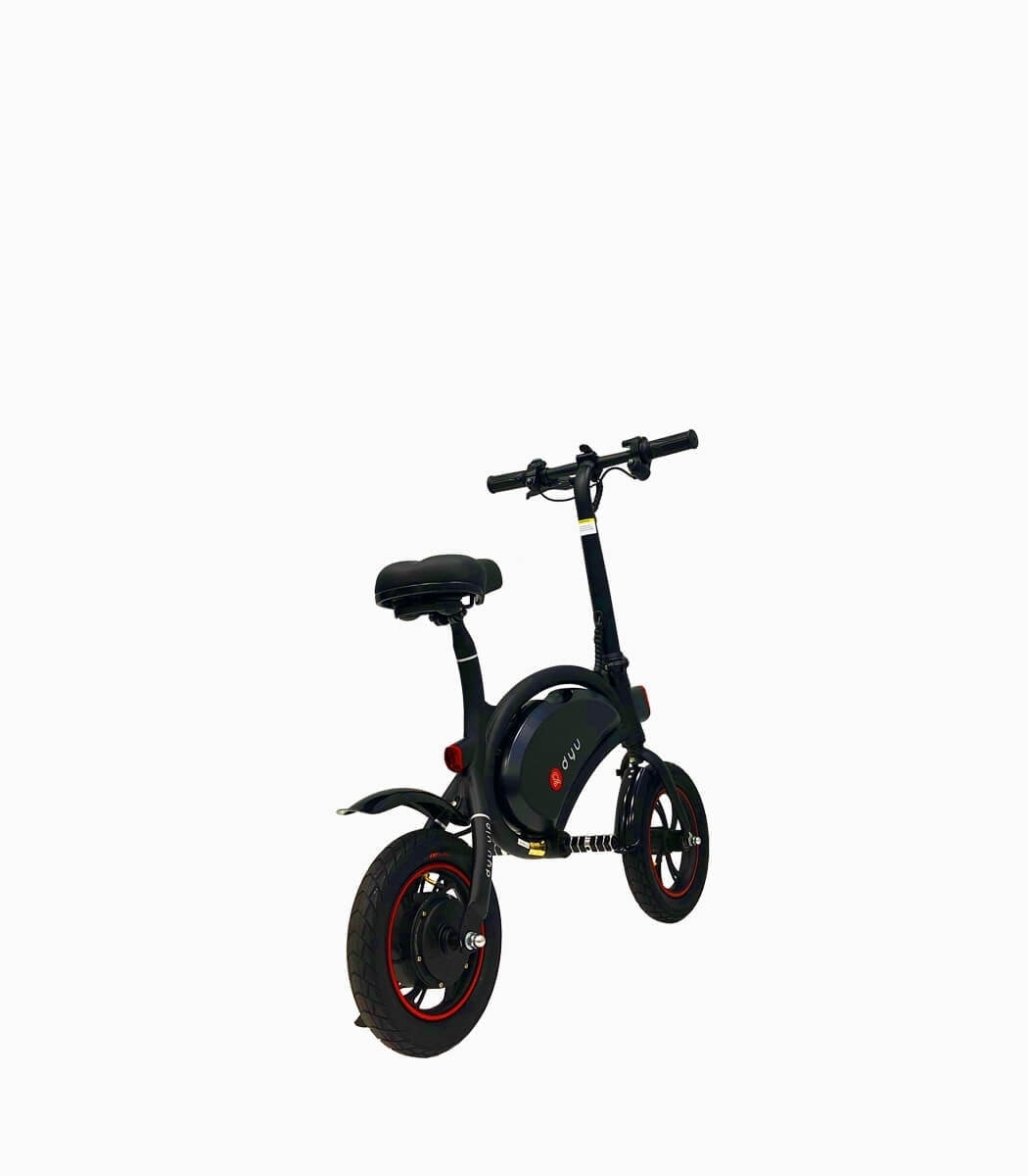 DYU D1 UL2272 Seated Electric Scooter Black Rear Angled Right V1