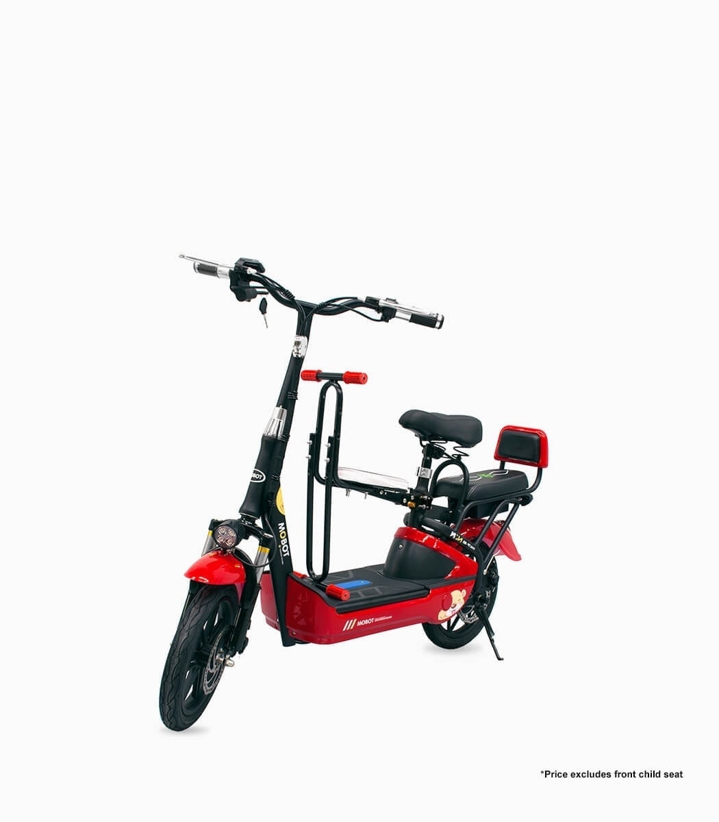 MOBOT EV UL2272 certified seated e-scooter red angled left V1