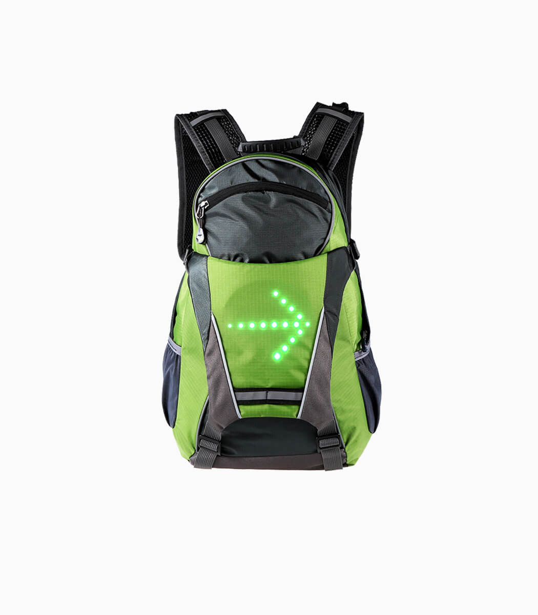 LIGHT ARMOR BP+ (LIME) cycling backpack with signal lights front with turn right indicator