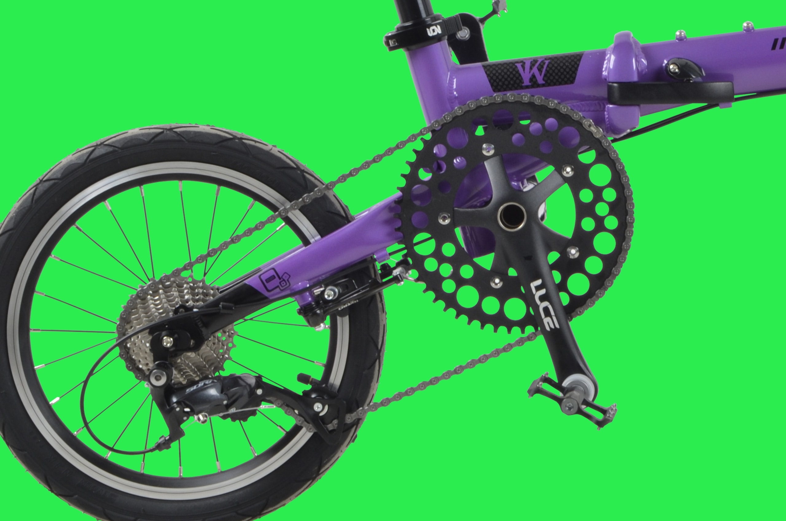 CAMP LITE PURPLE foldable bicycle left zoom in scaled - Bicycle Groupset Hierarchy - Shimano, SRAM, SENSAH Groupset
