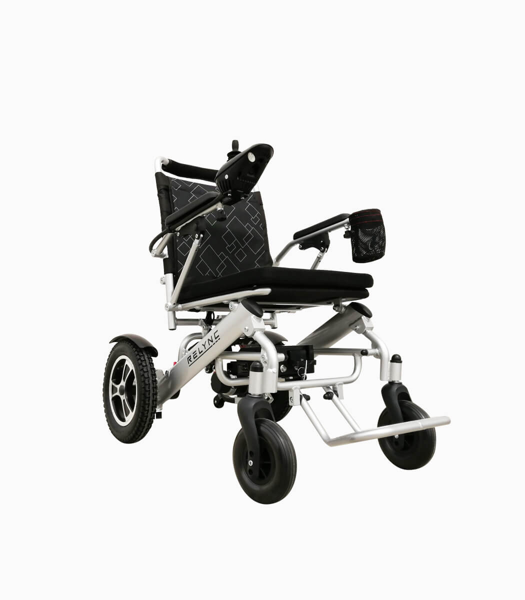 RELYNC YLB motorised electric wheelchair angled right