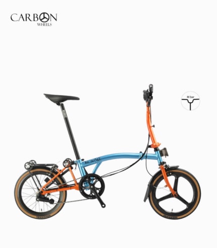 MOBOT ROYALE Carbon (METALLIC BLUE-ORANGE) foldable bicycle M-bar with front carbon rim right