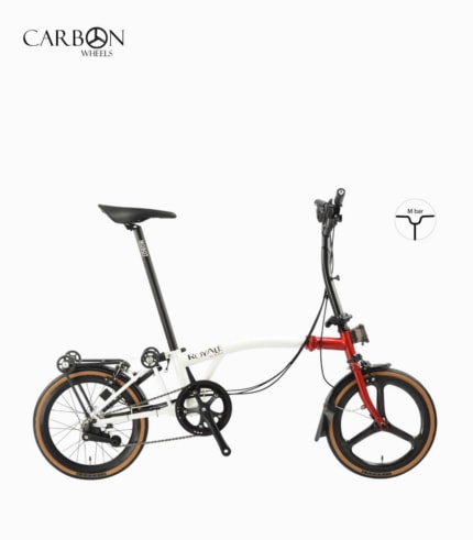 MOBOT ROYALE Carbon (WHITE-RED) foldable bicycle M-bar with front carbon rim right