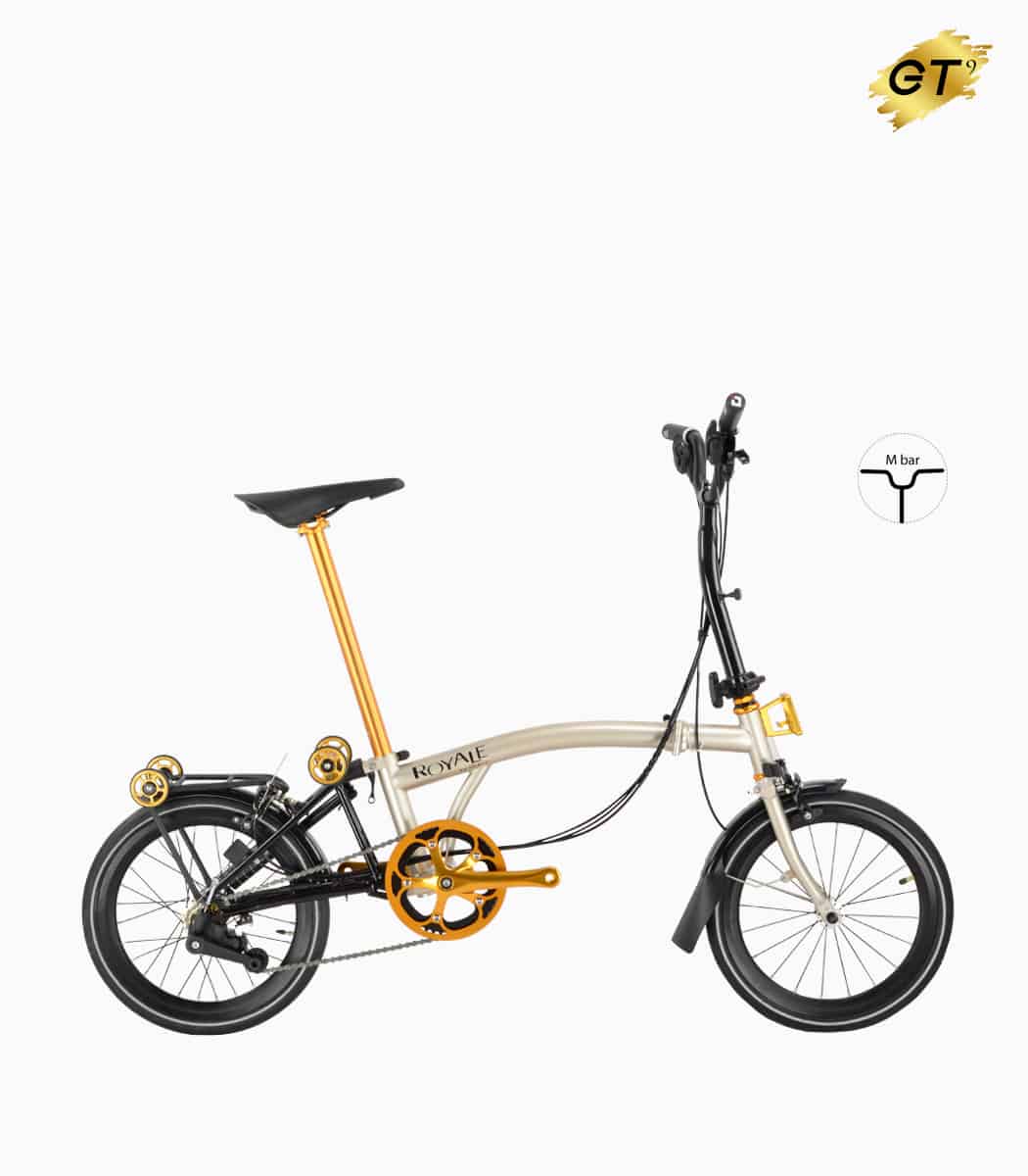 MOBOT ROYALE GT M9 (CHAMPAGNE GOLD) foldable bicycle gold edition M-bar with tyres with reflective strip high profile rim right