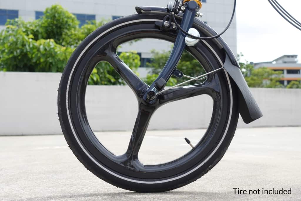 Carbon Fibre Tri-spoke 349 wheelset (Xtra Content, front)