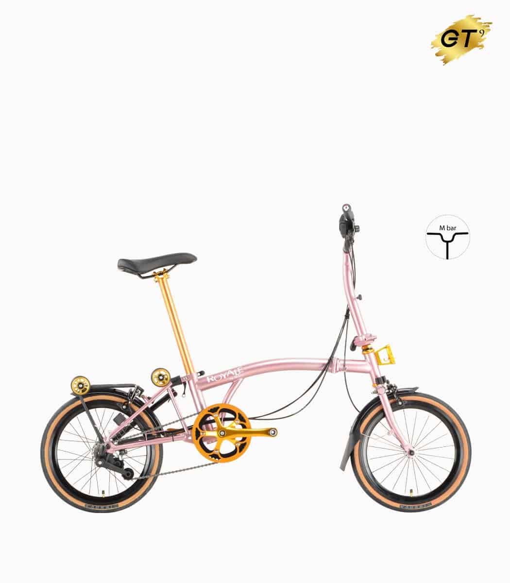 MOBOT ROYALE GT M9 (ROSE PINK) foldable bicycle gold edition M-bar with tanwall tyres high profile rim right