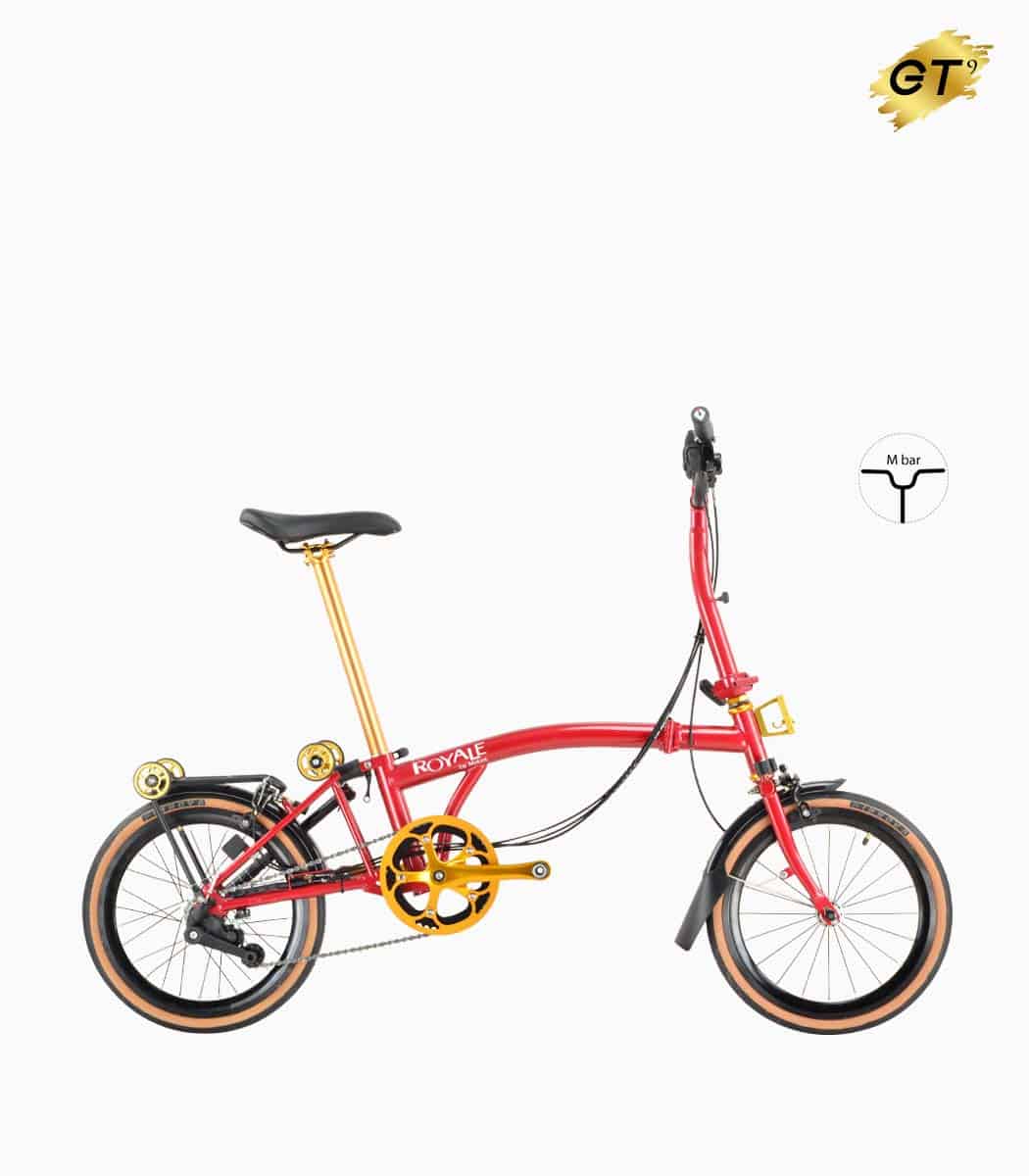 MOBOT ROYALE GT M9 (ROSE RED) foldable bicycle gold edition M-bar with tanwall tyres high profile rim right