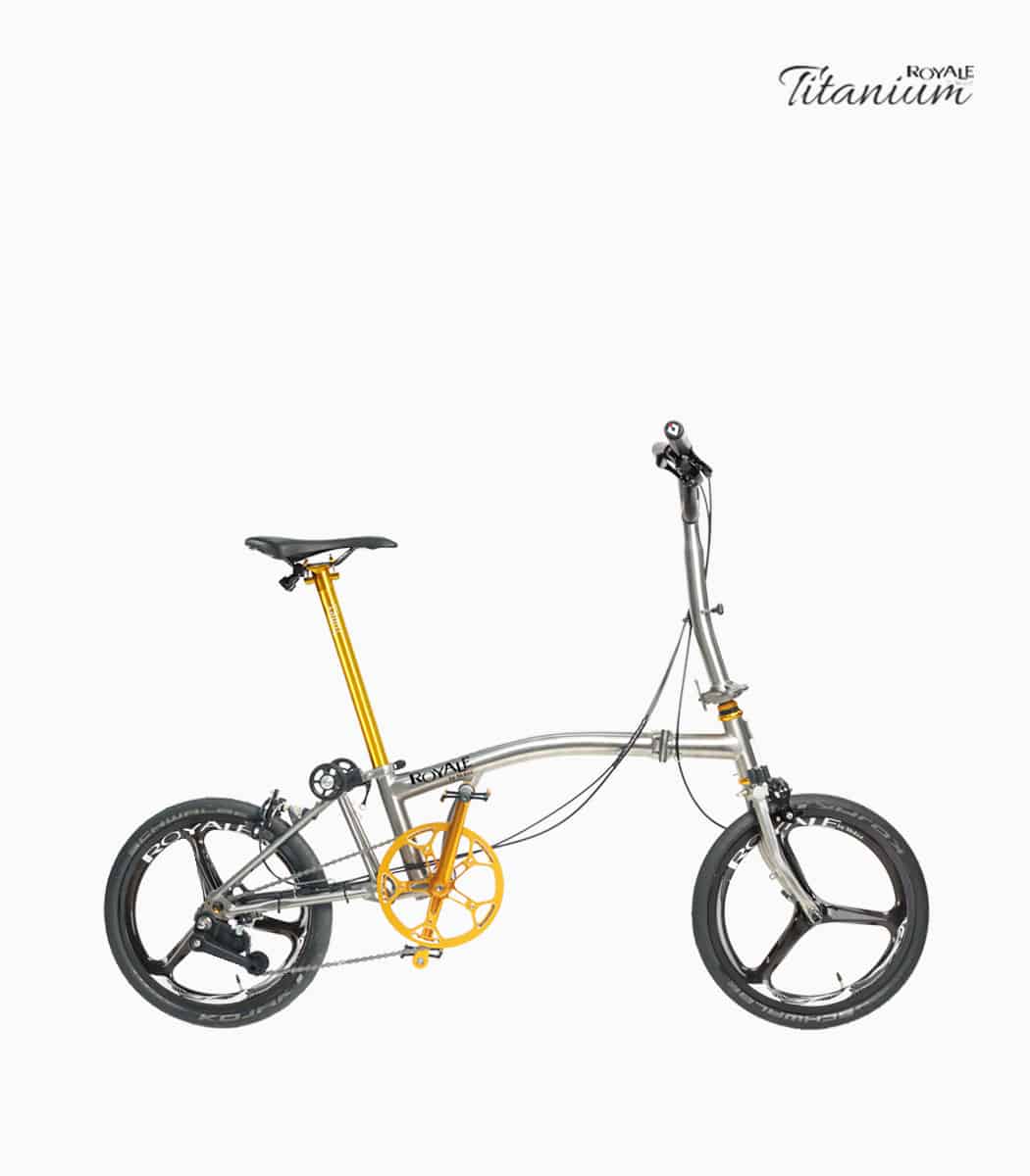 ROYALE Titanium M3 (TITANIUM SILVER) foldable bicycle with carbon tri-spoke rims right V1